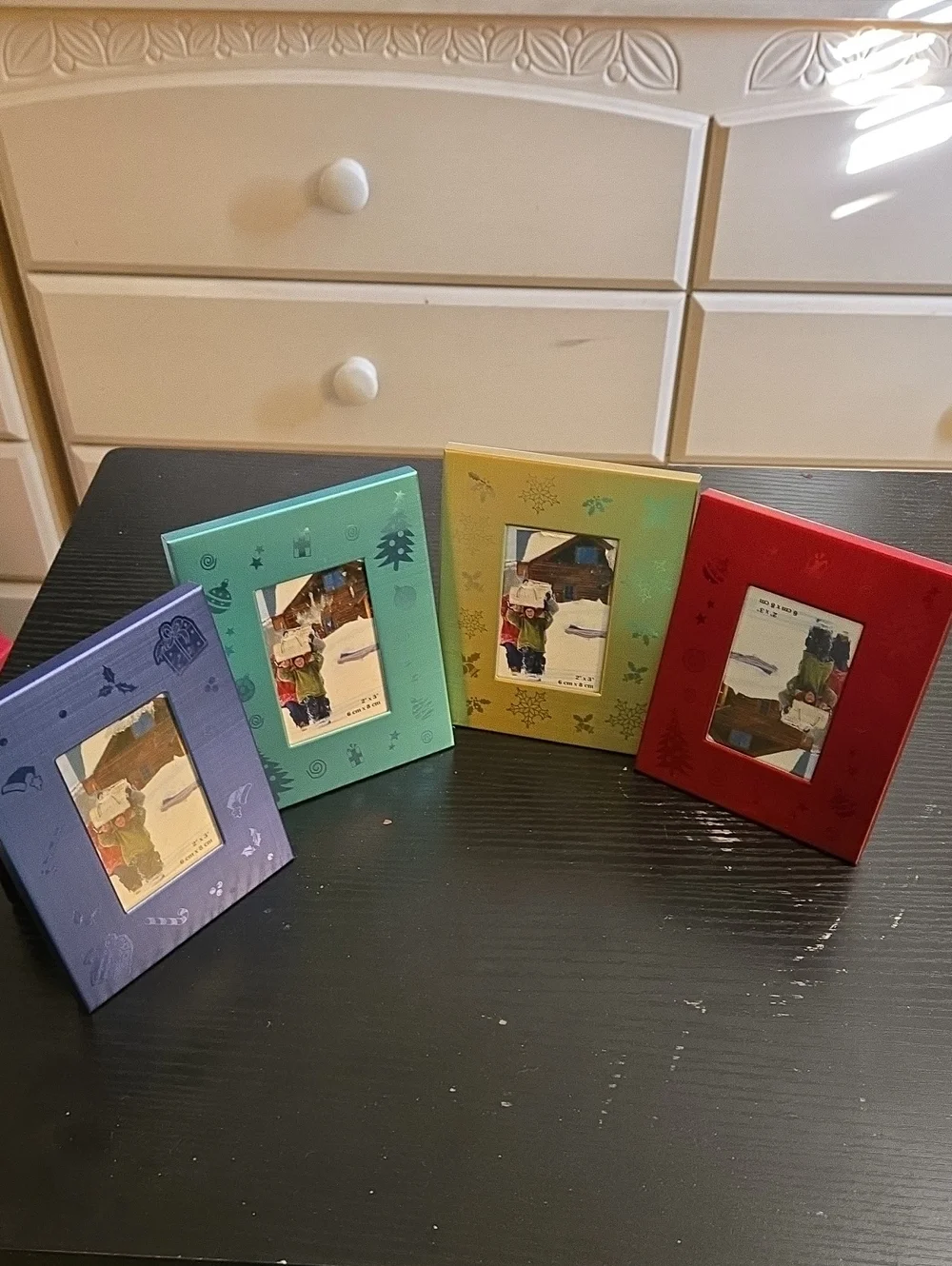 Colorful Holiday Photo Frame Set - Red, Teal, Blue, Gold